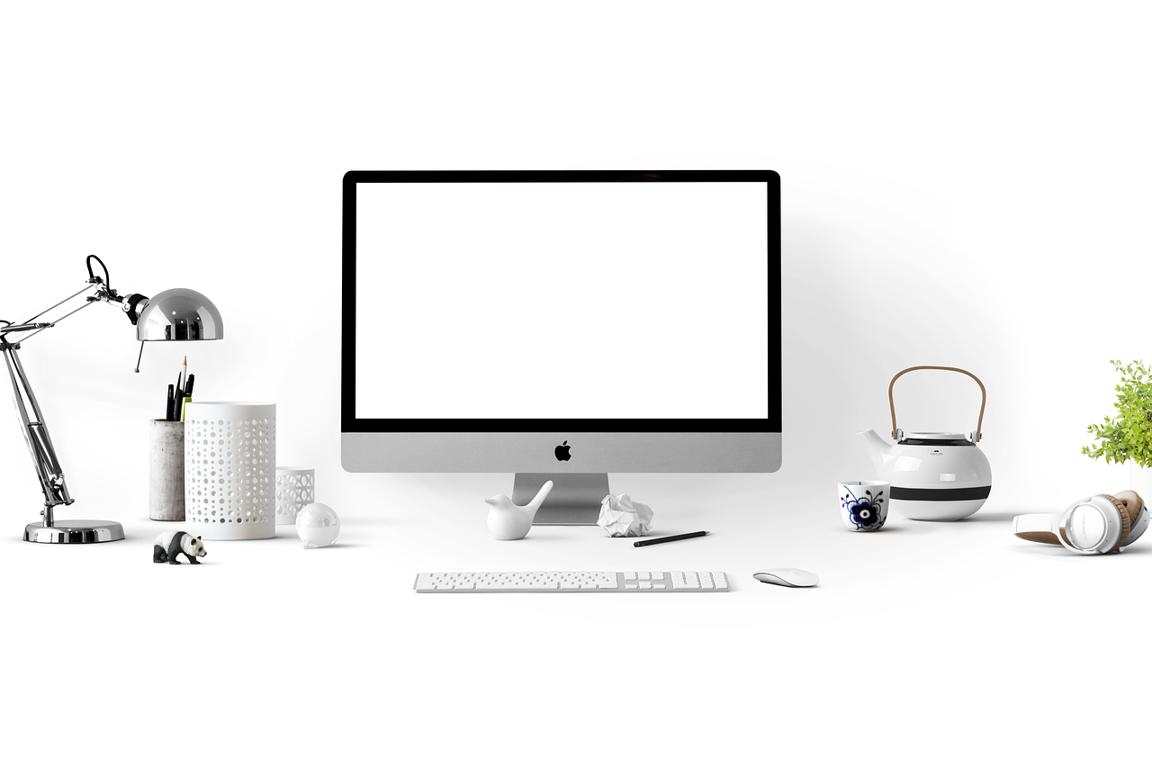 apple, computer, desk, workspace, work place, white, imac, desktop, apple devices, mockup, office, home office, lamp, monitor, screen, technology, modern, tidy, computer, computer, computer, computer, computer, office, technology